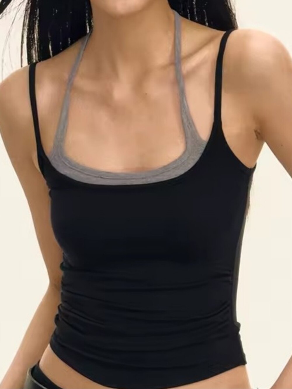 SHEIN Black Tank Top with Gray Inner Layer